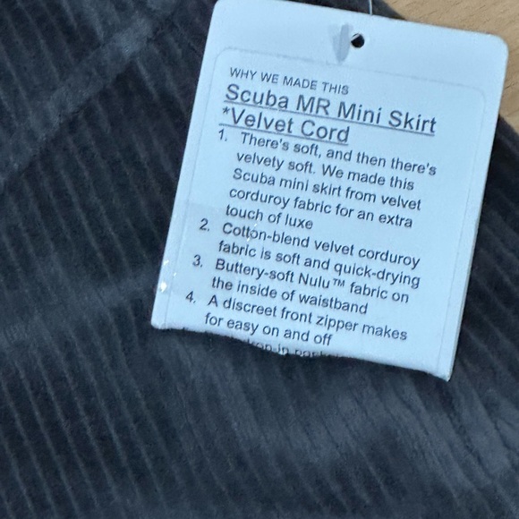 Brand New Lululemon Scuba MR Mini Skirt, Velvet Cord - Picture 2 of 8